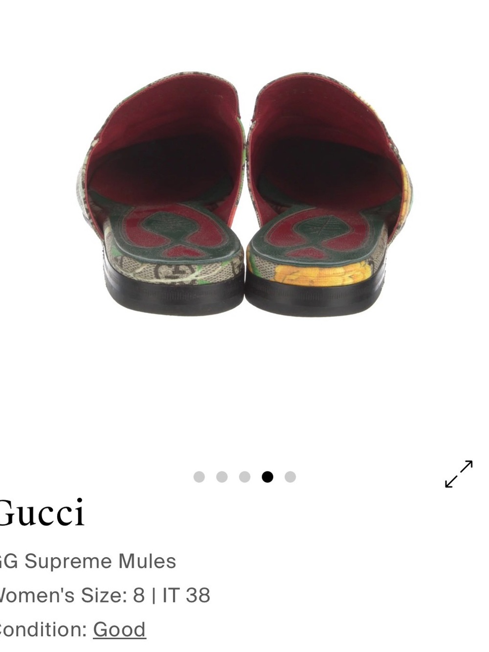 Gucci Floral GG Canvas Horsebit Mules in Beige, Green & Red - Picture 4 of 5